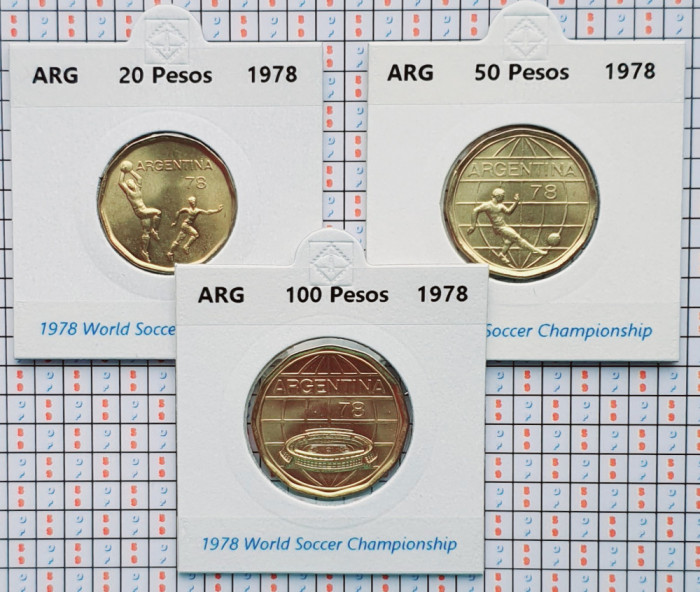 Set 3 monede Argentina 20, 50, 100 pesos 1978 - Soccer - UNC - A015