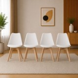 Set 4 scaune Artool Mark pentru bucatarie si living, alb, lemn natur
