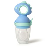 Suzeta fructe bebelusi din silicon alimentar, +4 luni, tetina cu gauri 2 mm, capac protectie, 12.4x5.1x4.7 cm, albastru