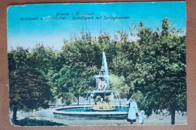 Carte postala, Brasov, fantana din parcul Rudolf, perioada interbelica foto