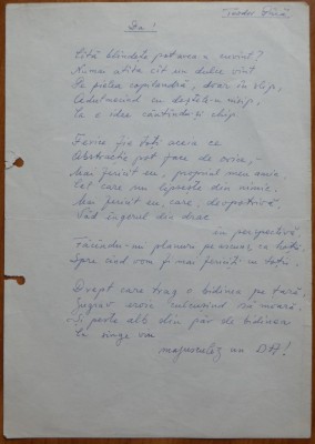 Teodor P&amp;acirc;că, Da !, poezie in manuscris foto