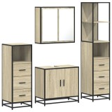Cumpara ieftin Set de mobilier de baie din 4 piese din lemn de stejar Sonoma