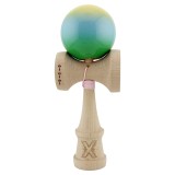 Kendama X Originala, Profesionala, Cyrax, Big Cups V2, Super Sticky Cupe Mari, Rulment Metalic cu Ata 55 cm, Galben/Albastru deschis/Verde