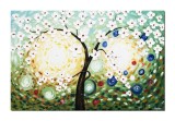 Cumpara ieftin Tablou GIGANT pictat manual living, dormitor, Copacul vietii cu flori albe, 150x100cm ulei pe panza in relief efect 3D