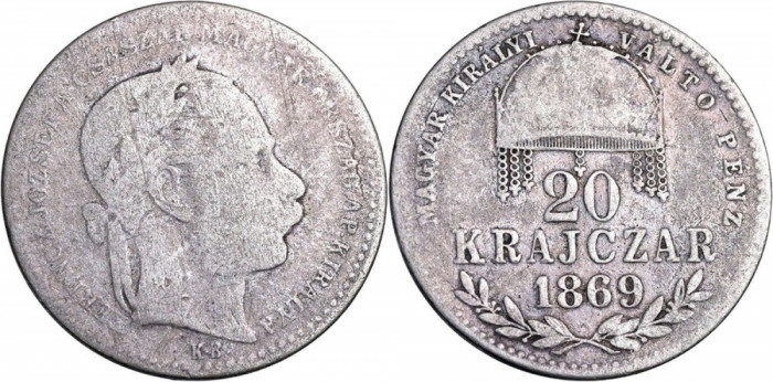 1869 - KB - 20 krajcz&aacute;r - Franz Joseph I - Imperiul Austro-Ungar