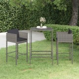 Set mobilier bar de gradina, cu perne, 3 piese, gri, poliratan GartenMobel Dekor, vidaXL