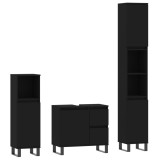Cumpara ieftin Set mobilier de baie, 3 piese, negru, lemn compozit