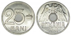 y921 MONEDA 25 BANI 1921 gaura 4 mm UNC NECIRCULATA CU LUCIU DE BATERE