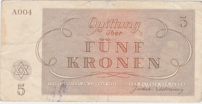 GERMANIA Theresienstadt 5 Kronen 1943 WWII Cehoslovacia Bohemia and Moravia foto