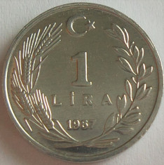 Moneda 1 LIRA - TURCIA, anul 1987 *cod 2788 B = UNC foto