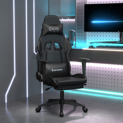 vidaXL Scaun de gaming cu suport picioare, negru, piele ecologică foto