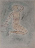 Lucrare Milita Patrascu, autoportret nud, tehnica mixta (ceracolor, catbune)