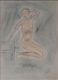 Cumpara ieftin Desen Milita Patrascu, autoportret nud, tehnica mixta (ceracolor, catbune)
