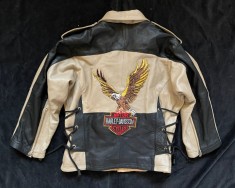 GEACA PIELE NATURALA BEJ NEAGRA BAIETI FETITE AUTENTICA FIRMA HARLEY - DAVIDSON