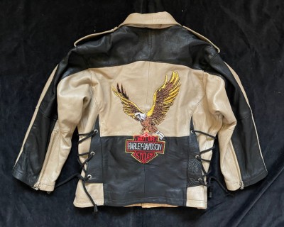 GEACA PIELE NATURALA BEJ NEAGRA BAIETI FETITE AUTENTICA FIRMA HARLEY - DAVIDSON foto