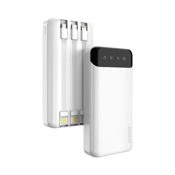 Powerbank Incapator Dudao Cu 3 Cabluri Incorporate 20000mAh USB Type C + Micro USB + Lightning White (Dudao K6Pro +) K6PRO+-WHITE