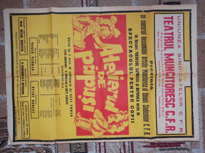 TEATRU MUNCITORESC C.F.R. * AFIS REALIZAT DE NELL COBAR * PIESA DE TEATRU PENTRU COPII- ATELIERUL DE PAPUSI