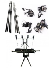 Set 4 Lansete Carbon 3, 90m, 2 Segm, 4 Mulinete Tambur 12.000, Rod Pod, Senzori
