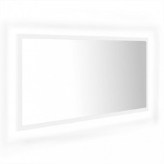 Oglindă de baie cu LED, alb, 90x8,5x37 cm, acril