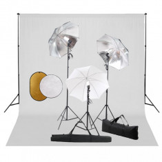 Set studio foto cu lampi, umbrele, fundal ?i reflector foto