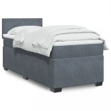 Gossi pat box spring cu saltea, gri inchis, 90x190 cm, catifea