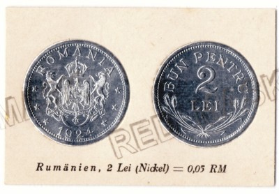 2 LEI 1924 - Aluminiu COINS, Reclama FERDINAND, Carton Embosat ( 6,5/4 cm ) foto