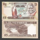 ZAMBIA 5 KWACHA 1984 / 1986 UNC [1] P- 25c , Semnatura 6 , necirculata