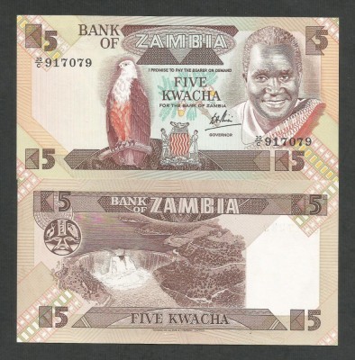 ZAMBIA 5 KWACHA 1984 / 1986 UNC [1] P- 25c , Semnatura 6 , necirculata foto