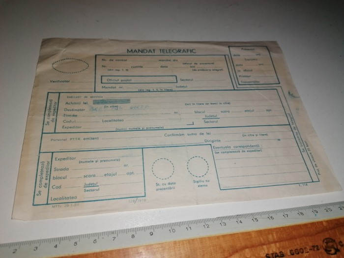 TIPIZAT VECHI - MANDAT TELEGRAFIC
