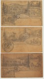Lot 3 machete 1898 pt ilustrate litografiate ale SKV cu imagini montane. Sunt probabil singurele machete de ilustrate din secolul XIX pastrate la noi