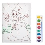 Set de Colorat de Crăciun cu Canvas A4 Om de Zapada și Acuarela, CMCLASS