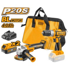 Pachet bormasina si polizor unghiular cu 2 acumulatori 4 ah, 20 v, pentru taiere si slefuire a metalului si pietrei - Ingco CKLI20155