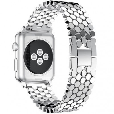 Curea iUni compatibila cu Apple Watch 1/2/3/4/5/6/7, 44mm, Jewelry, Otel Inoxidabil, Silver foto