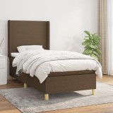 vidaXL Pat box spring cu saltea, maro &icirc;nchis, 90x190 cm, textil