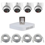 Sistem supraveghere video IP Dahua 4 camere 4MP 2K pentru curte si locuinta,Iluminare duala 30m,Microfon incorporat,Detectie inteligenta persoane,NVR