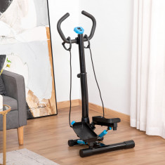 HOMCOM Twist Stepper Aparat de antrenament fitness pentru exercitii aerobice, reglabile, cu benzi elastice, ecran LCD, maner de reglare a inaltimii pe