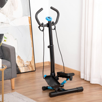 HOMCOM Twist Stepper Aparat de antrenament fitness pentru exercitii aerobice, reglabile, cu benzi elastice, ecran LCD, maner de reglare a inaltimii pe foto