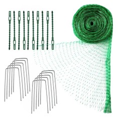 Set plasa de protectie si cleme de fixare pentru gradina, 4 x 10 m, nylon, metal, argintiu, verde
