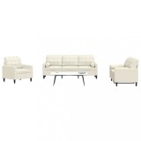 VidaXL Set de canapele cu perne/rulouri, 3 piese, crem, catifea