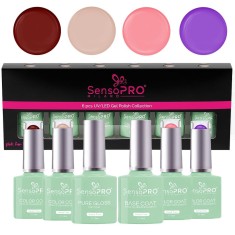 Set 4 Oje Semipermanente, Base &amp; Top Coat Hema Free 10ml SensoPRO Milano, Radiance Charm