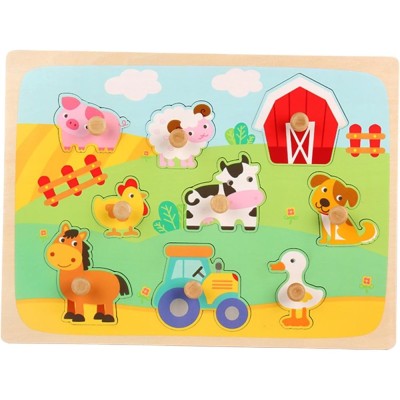 Puzzle Montessori din Lemn pentru Copii, Cyrax, 3D, 0-3 Ani, Model Ferma, Educativ, Intuitiv, Creativ, 9 Piese, 30x22.5x0.8 cm, Multicolor foto