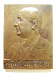 RARA! PLACHETA BRONZ 80 X 60 MM CU GH.IONESCU BRAILA PRES.ASOC.MEDICILOR VETERINARI ROMANI 1939,GREUTATE:173 GRAME