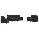 Cumpara ieftin Set de canapele cu perne/rulouri, 3 piese, negru, catifea