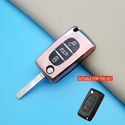 Husa TPU Cheie Briceag Peugeot 407, CITROEN C4,C5 , 3 Butoane ROZ AutoProtect KeyCars foto
