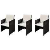 VidaXL Scaune de grădină 3 pcs Maro 56 x 52 x 87 cm Rattan poli 312303