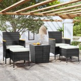 Set mobilier bistro gradina 5 piese negru poliratan si sticla GartenMobel Dekor, vidaXL