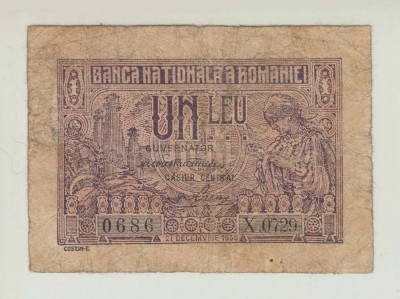 ROMANIA - 1 LEU 1938 , CAROL II , B1.101 foto