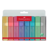 Set markere evidentiatoare, 6 culori pastel+2 galbene, grosime 1-5 mm, cerneala universala, Faber-Castell