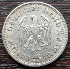 (A737) MONEDA DIN ARGINT GERMANIA - 5 MARK 1936, LIT. A, PAUL VON HINDENBURG