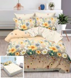 Lenjerie Pat Bumbac Cu Elastic Crem Imprimeu 6 Piese 200x230cm, Cearceaf 180x200cm, Fete Perna 55x75cm &amp; 70x70cm